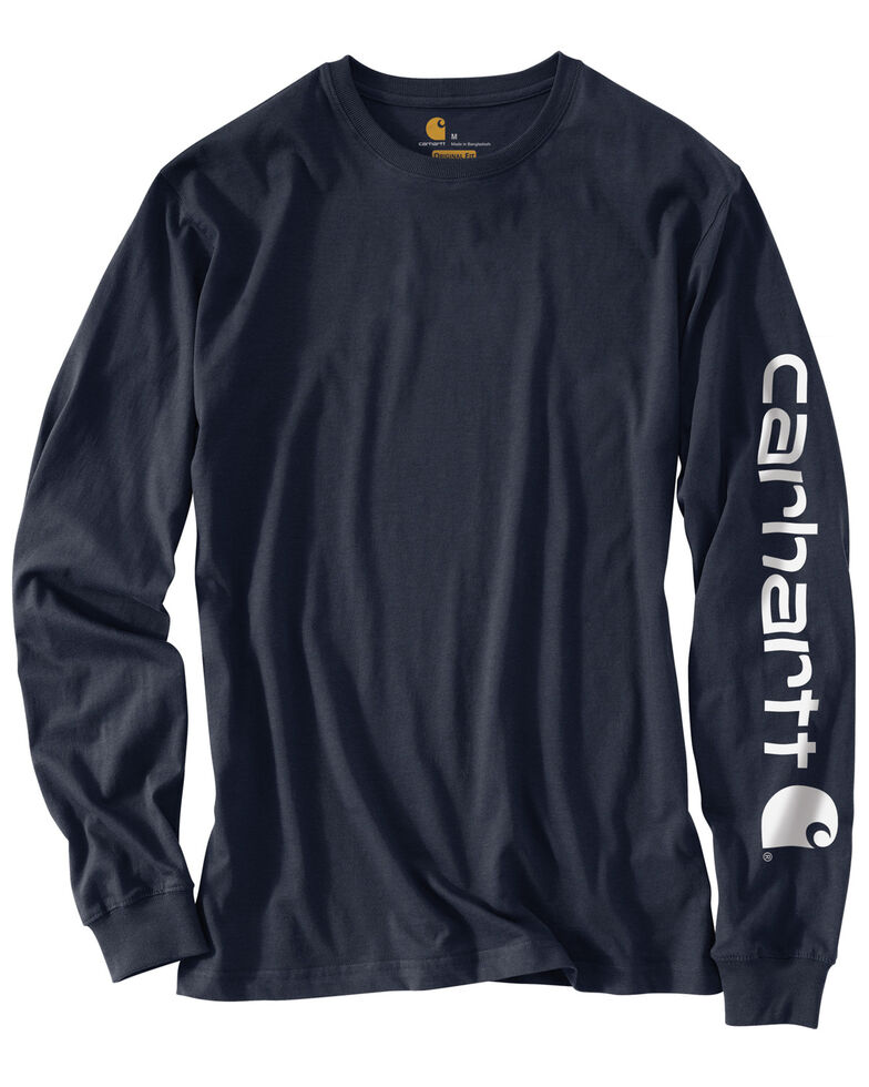 Carhartt Men's Signature Logo Long Sleeve Knit Work T-Shirt , Navy, hi-res