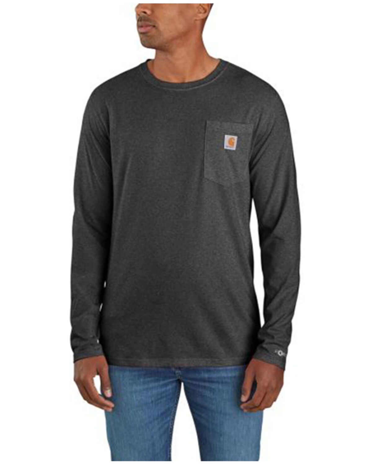 Image #1 - Carhartt Men's Force Relaxed Fit Midweight Long Sleeve Pocket T-Shirt - Tall, Black, hi-res