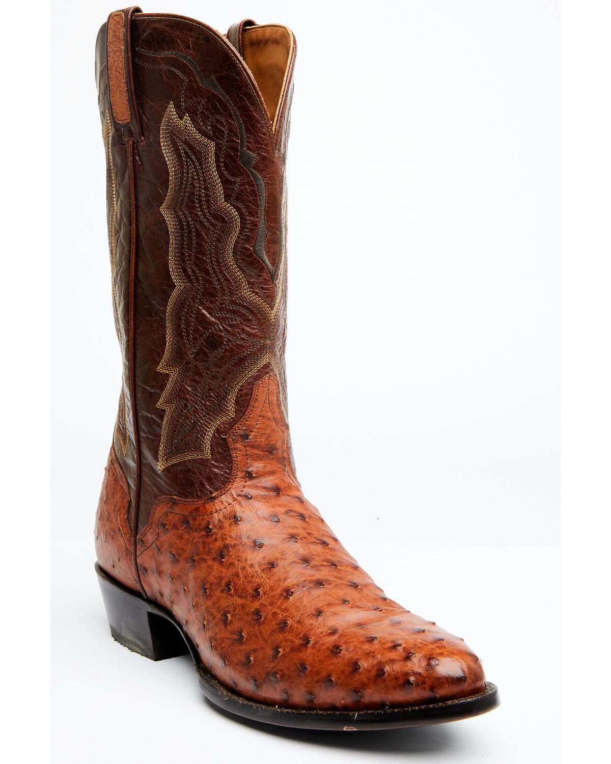Image #1 - El Dorado Men's Exotic Full-Quill Ostrich Skin Western Boots - Round Toe, Cognac, hi-res