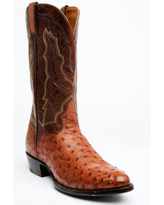 El Dorado Men's Exotic Full-Quill Ostrich Skin Western Boots - Round Toe, Cognac, hi-res
