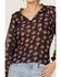 Wild Moss Women's Ruffle Neck Peasant Blouse, Navy, hi-res