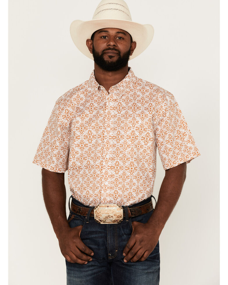 Rank 45 Men's Kickin Southwestern Print Short Sleeve Button-Down Western Shirt , Gold, hi-res
