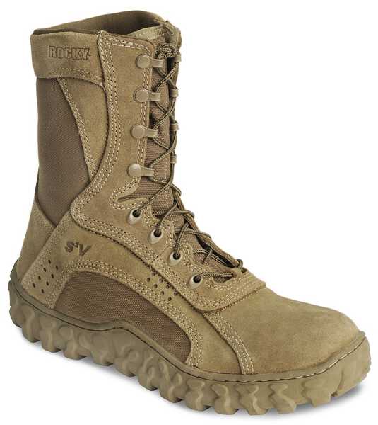 Rocky S2V Vented 8" Lace-Up Military Boots - Round Toe, Coyote Brown, hi-res