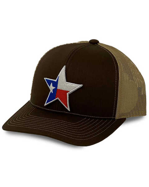 Oil Field Hats Men's Khaki & Brown Texas Flag Star Patch Mesh-Back Ball Cap, Brown, hi-res