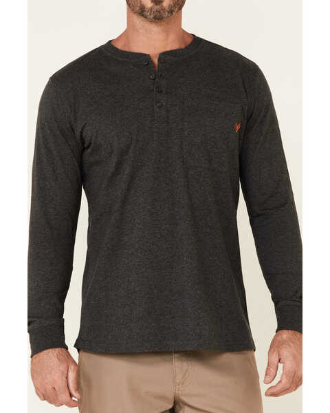 Hawx Men's Pocket Henley Original Long Sleeve Work T-Shirt , Dark Grey, hi-res