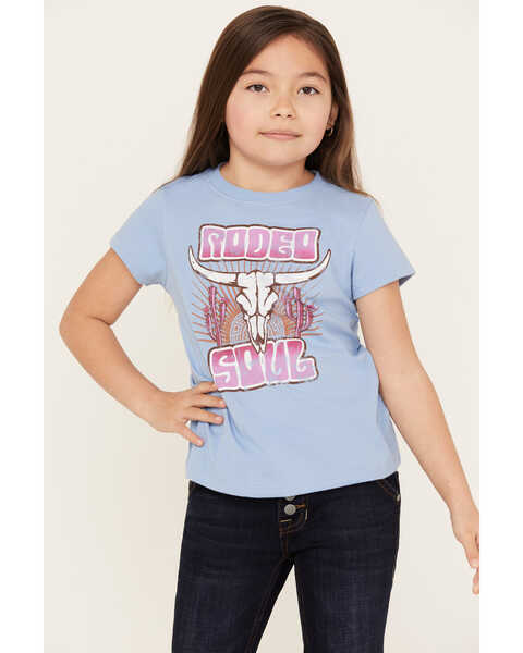 Image #1 - Shyanne Girls' Rodeo Soul Short Sleeve Graphic Tee, Blue, hi-res