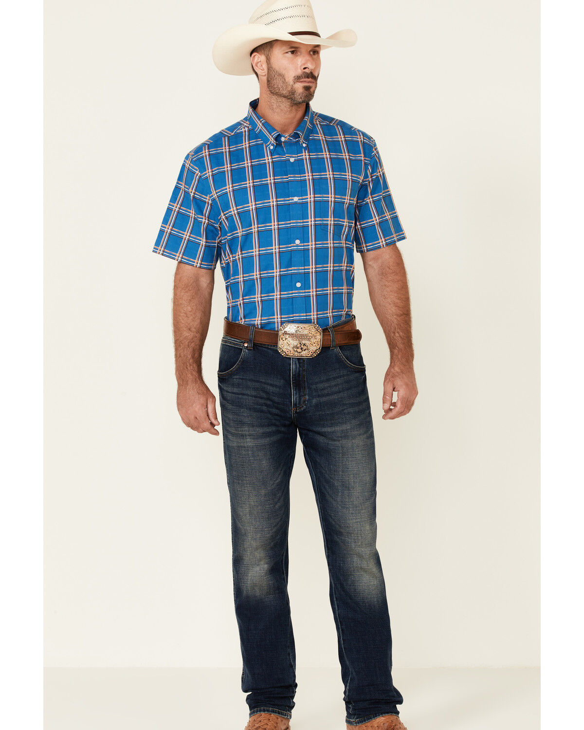 Image #2 - Cody James Core Men's Volt Plaid Print Short Sleeve Button Down Western Shirt, , hi-res