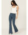 Image #1 - Rock & Roll Denim Women's High Rise Reversible Button Flare Stretch Denim Jeans, Navy, hi-res