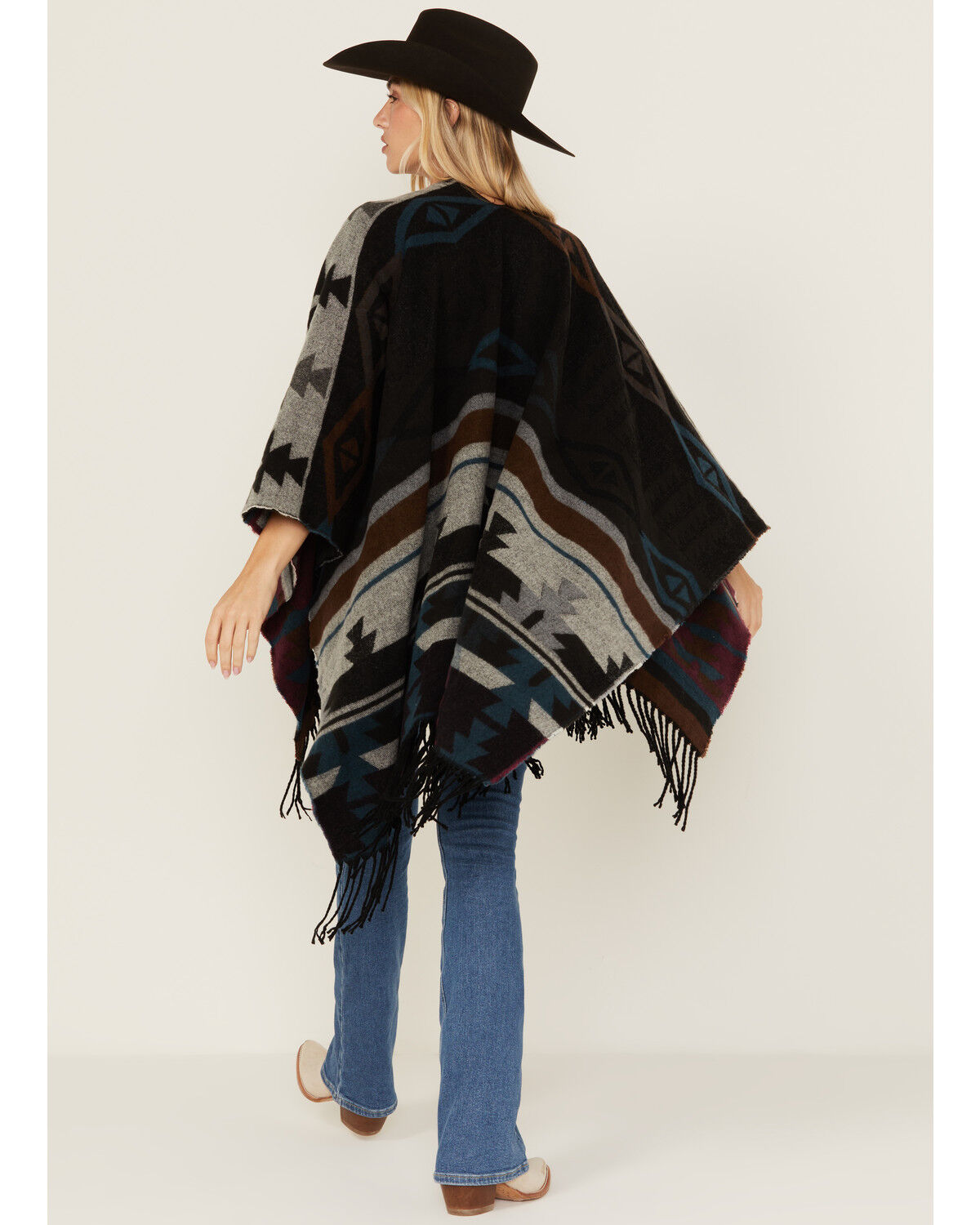 Image #4 - Shyanne Women's Southwestern Print Fringe Blanket Shawl, Black, hi-res