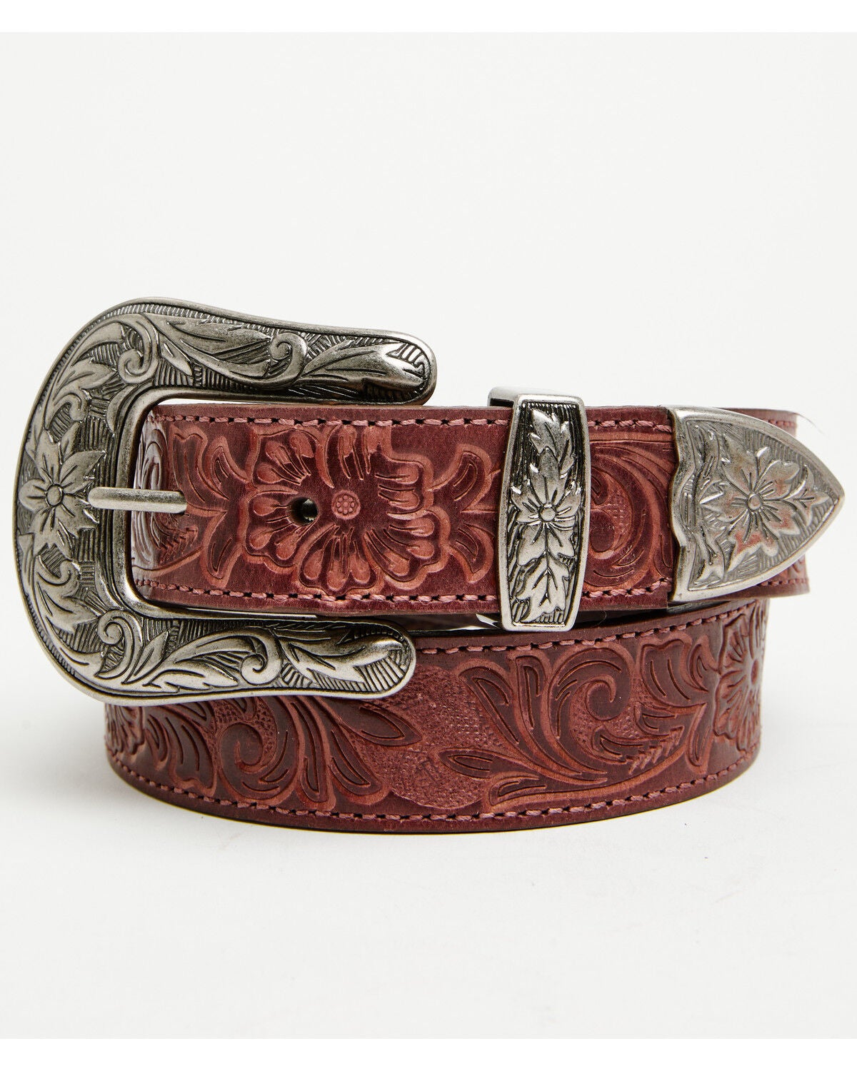Image #1 - Shyanne Women's Lynnelle Tooled Belt, Dark Red, hi-res