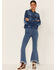 Image #2 - Shyanne Women's Cali Medium Wash Fray Hem Button Down Crop Denim Jacket, Medium Blue, hi-res