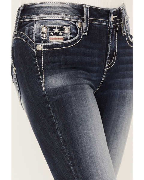 Image #4 - Miss Me Women's Dark Wash Mid Rise Americana Flap Bootcut Jeans, Dark Wash, hi-res