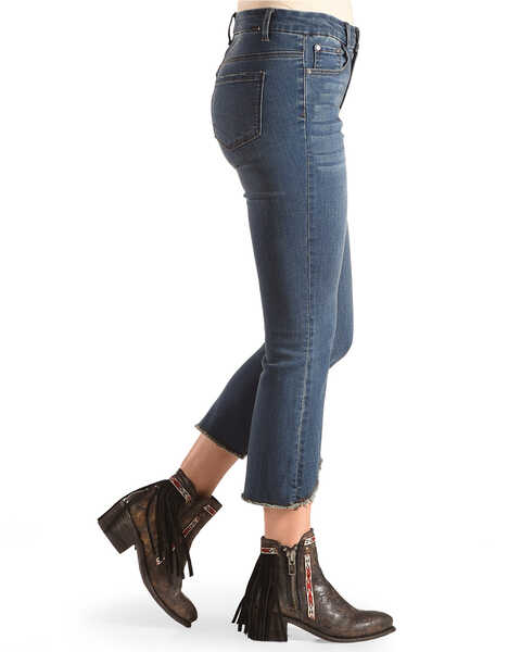 Image #2 - Tractr Women's Hi-Waist Torn Hem Crop Flare Jeans, , hi-res