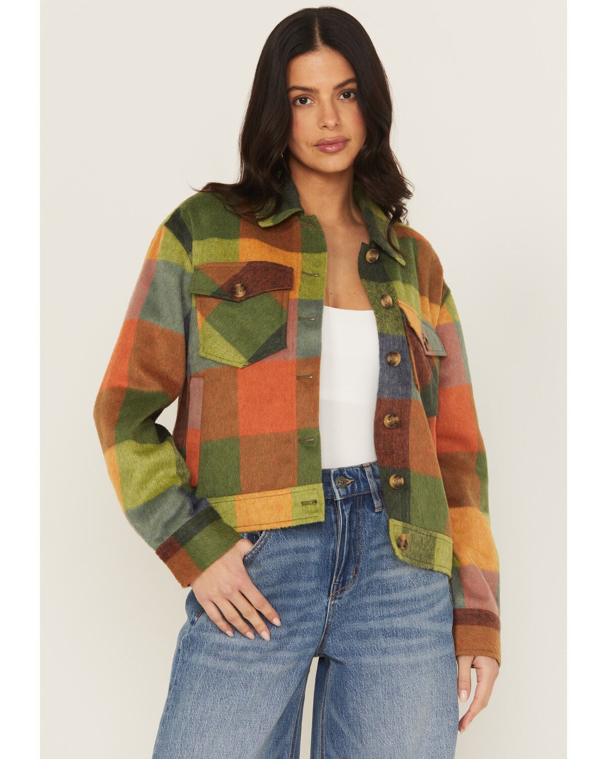 Cleo + Wolf Women's Buffalo Plaid Print Coat, Moss Green, hi-res