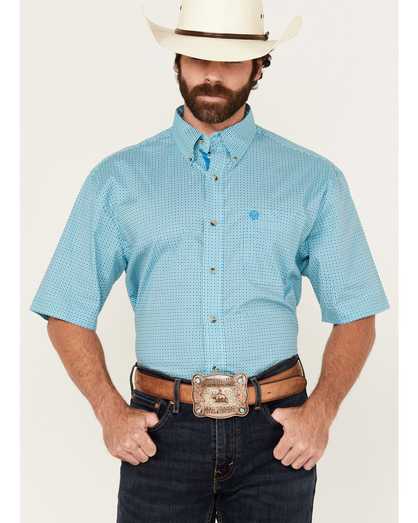 George Strait by Wrangler Men&rsquo;s Geo Print Short Sleeve Button-Down 