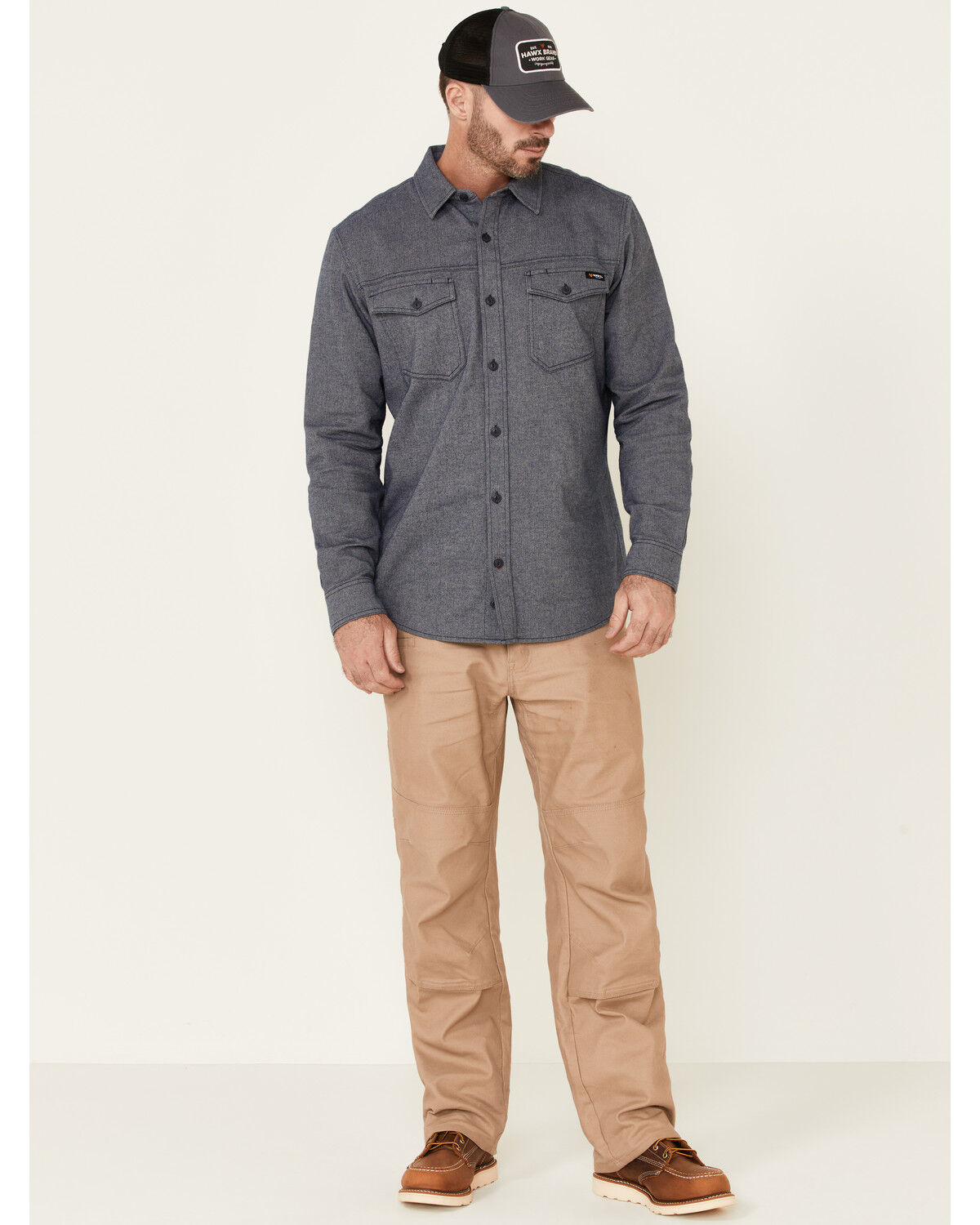 Image #2 - Hawx Men's Greyline Solid Stretch Herringbone Long Sleeve Work Shirt, Navy, hi-res