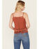 Idyllwind Women's Lace & Fringe Handkerchiefed Tank , Pecan, hi-res