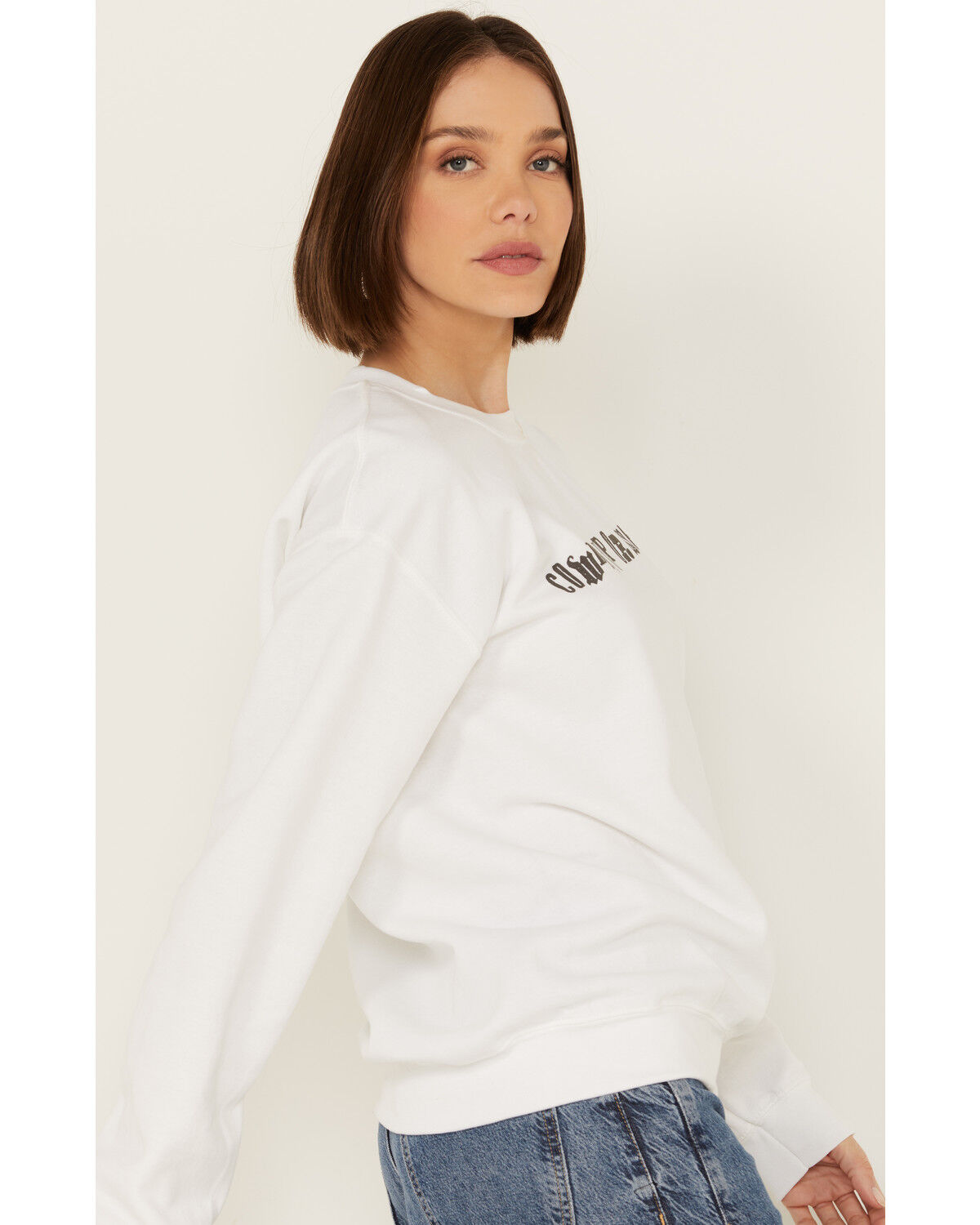 Image #2 - Gina Tees Women's Cowboy Up or Shut Up Sweatshirt, White, hi-res
