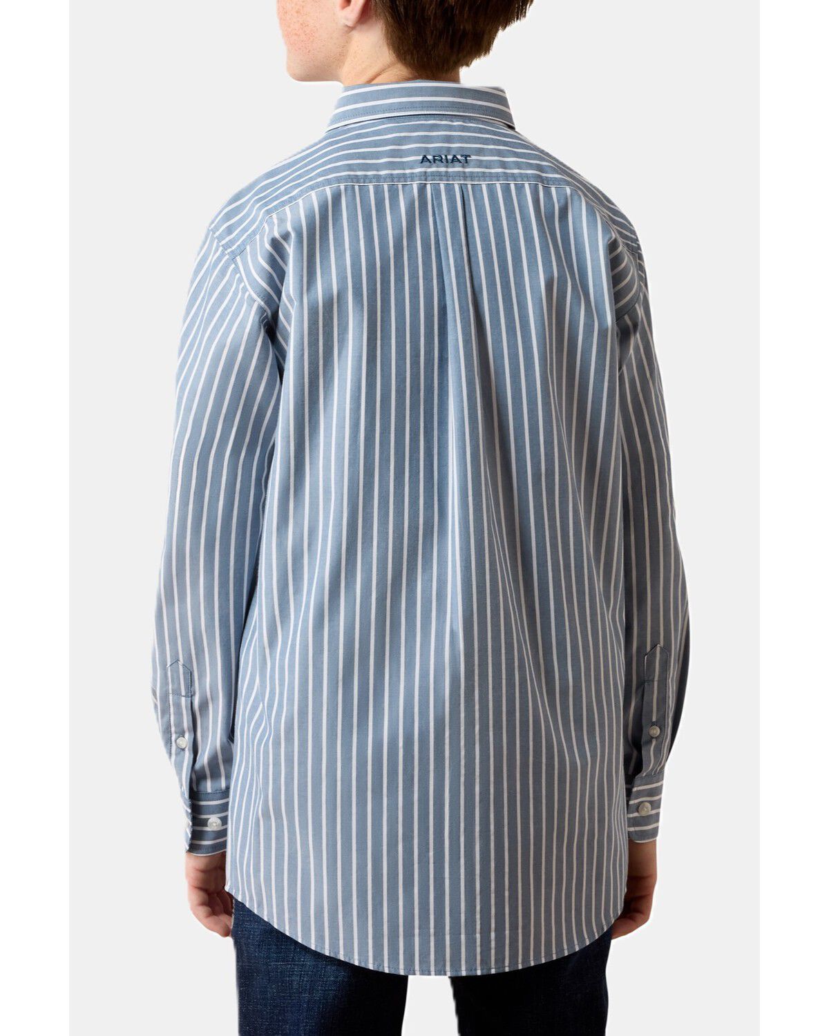 Image #2 - Ariat Boys' Delaney Striped Print Long Sleeve Button-Down Western Shirt, Blue, hi-res