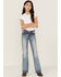 Miss Me Girls' Dark Wash Mid Rise Sequin Horseshoe Bootcut Jeans, Blue, hi-res