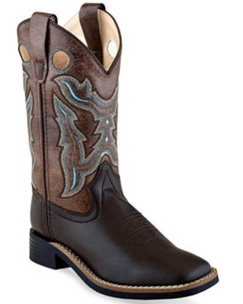 Image #1 - Old West Boys' Embroidered Western Boots - Broad Square Toe, Brown, hi-res