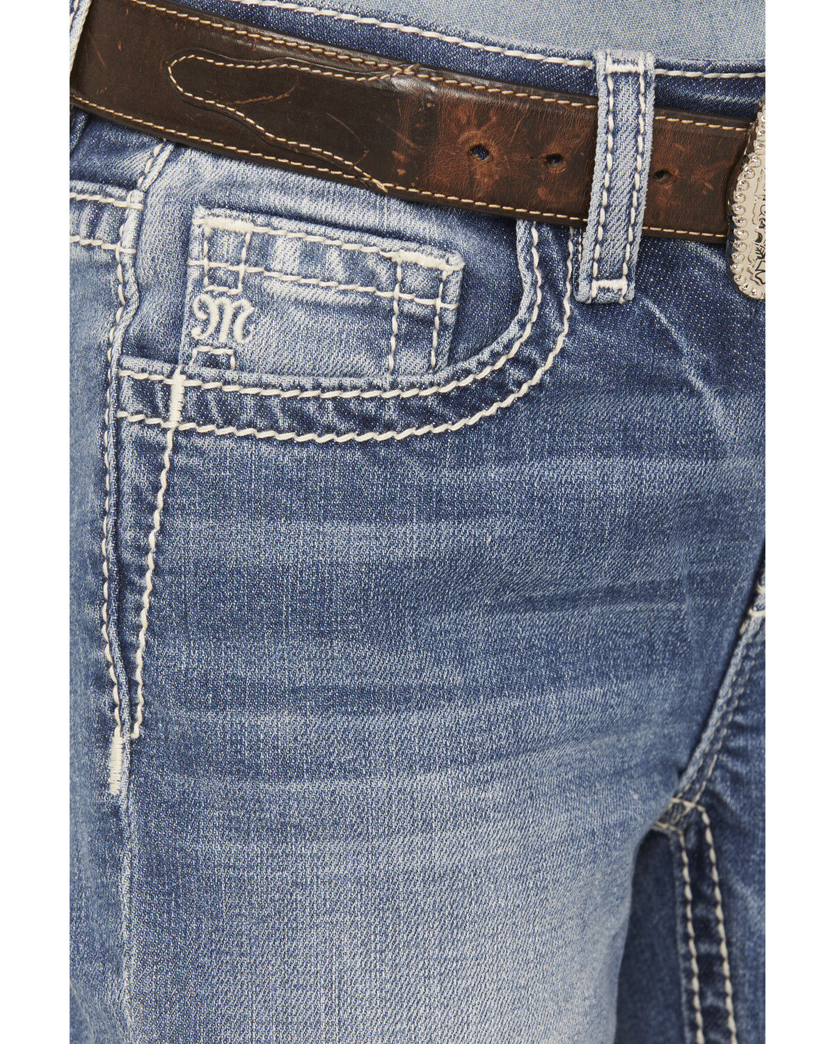 Image #2 - Miss Me Girls' Dark Wash Sequins Fleur de Lis Stretch Bootcut Jeans, Medium Blue, hi-res