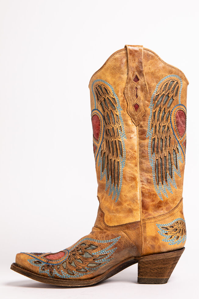 Corral Heart Angel Wing Cowgirl Boots - Snip Toe, Antique Saddle, hi-res