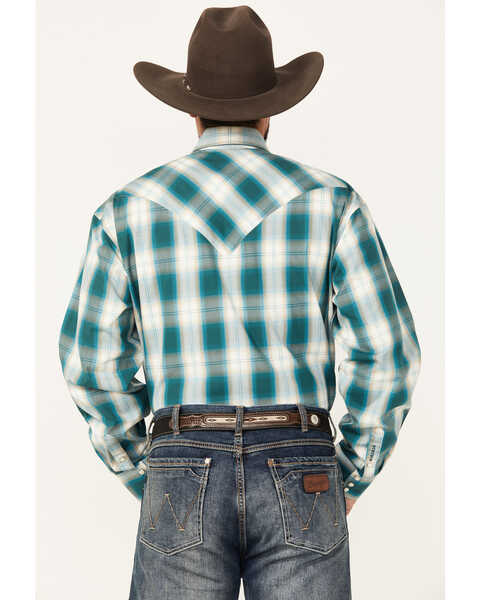 Image #4 - Stetson Men's Plaid Print Long Sleeve Snap Western Shirt, Teal, hi-res