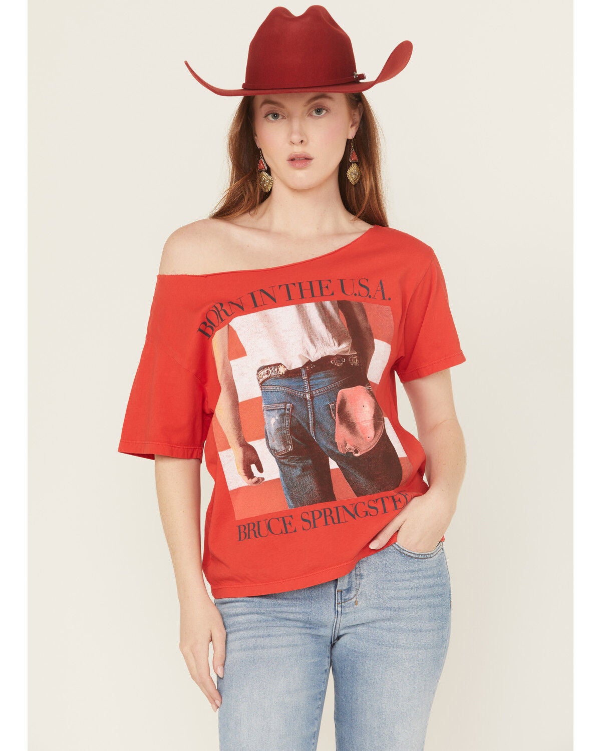 Day Dreamer Women's Bruce Springsteen Born In The USA Short Sleeve Graphic Tee, Red, hi-res