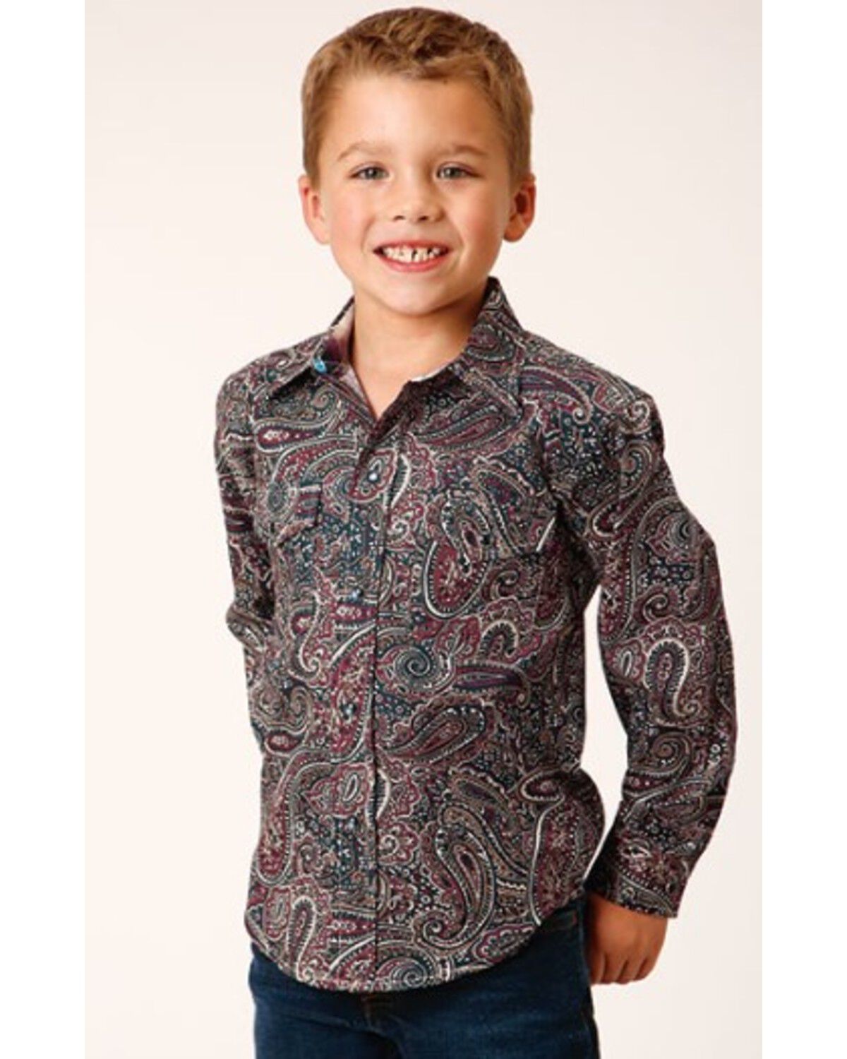 Image #1 - Roper Boys' Ruby Falls Printed Long Sleeve Snap Western Shirt, Multi, hi-res