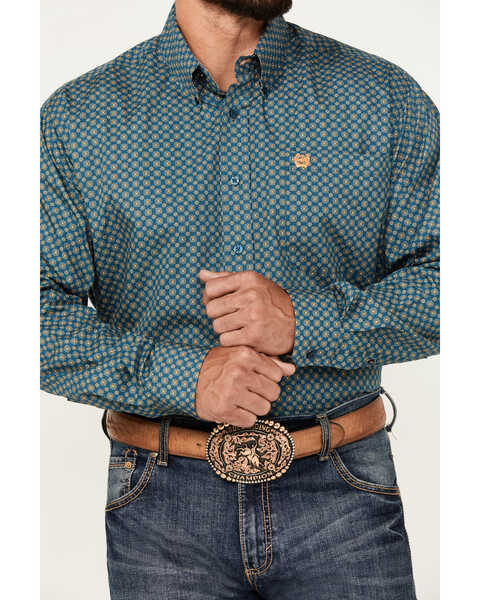 Image #3 - Cinch Men's Medallion Print Long Sleeve Button-Down Western Shirt, Teal, hi-res