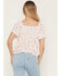 Image #4 - Angie Women's Floral Print Short Sleeve Hanky Hem Top, Ivory, hi-res