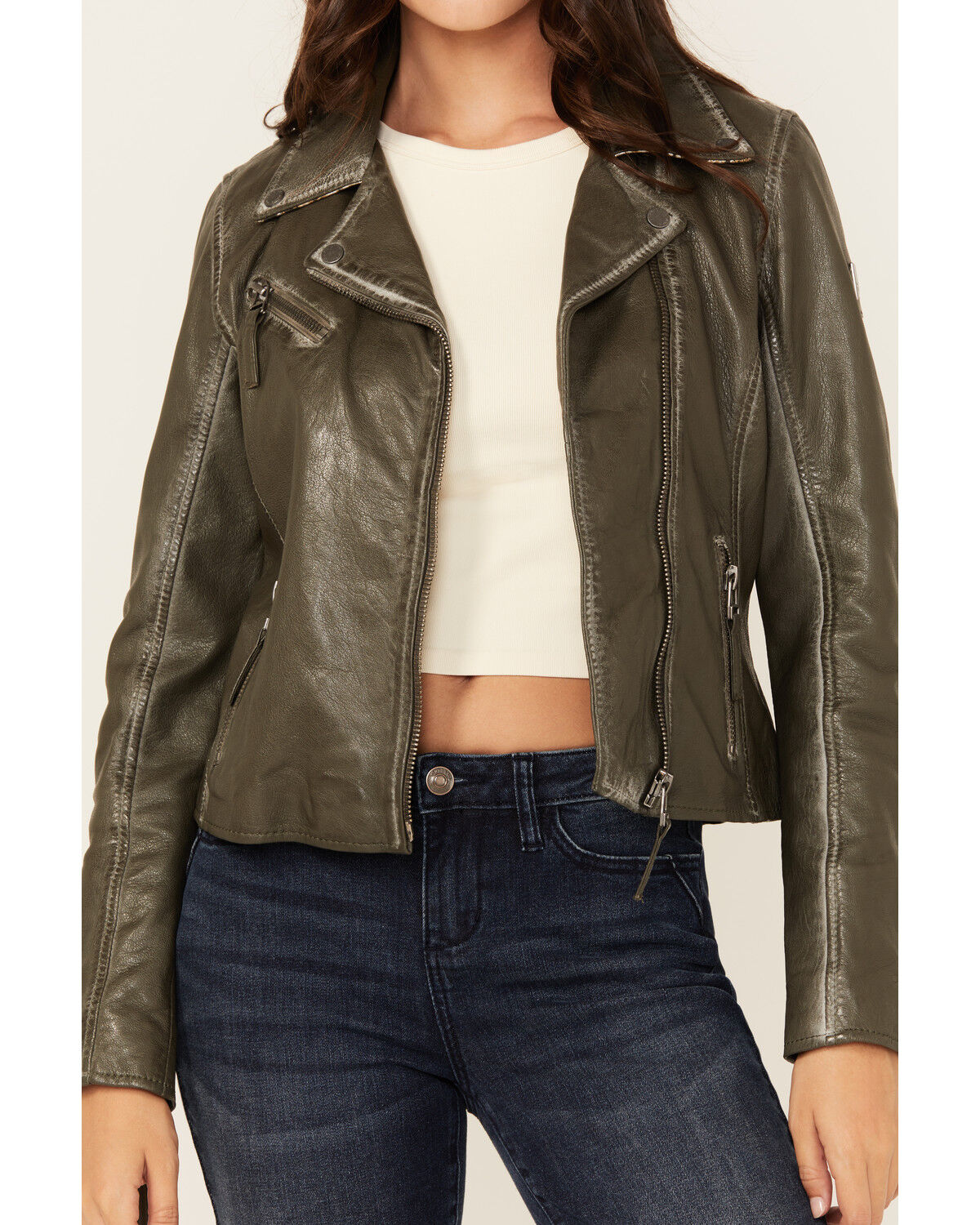 Image #3 - Mauritius Leather Women's Christy Scatter Star Leather Jacket, Olive, hi-res