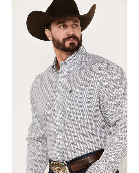Wrangler Men's Classics Geo Print Long Sleeve Button-Down Western Shirt - Tall, Navy, hi-res