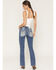 Image #1 - Miss Me Women's Dark Wash Mid Rise Winged Pocket 32" Bootcut Stretch Denim Jeans, Dark Wash, hi-res