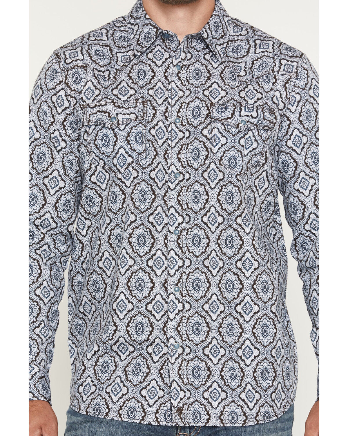Image #3 - Moonshine Spirit&reg; Men's Gypsy Life Paisley Print Long Sleeve Snap Western Shirt, Light Blue, hi-res