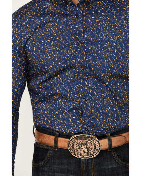 Image #3 - Cody James Men's Meadowlark Floral Print Long Sleeve Button-Down Stretch Western Shirt, Navy, hi-res