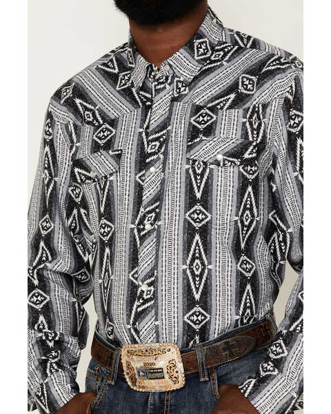Image #3 - Rock & Roll Denim Men's Tek Southwestern Print Long Sleeve Pearl Snap Western Shirt, Charcoal, hi-res