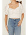 Flying Tomato Women's Lace Rouched Front Crop Top , Ivory, hi-res