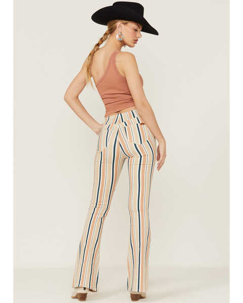 Image #3 - Rock & Roll Denim Women's Striped Pull On Flare Jeans, Tan, hi-res