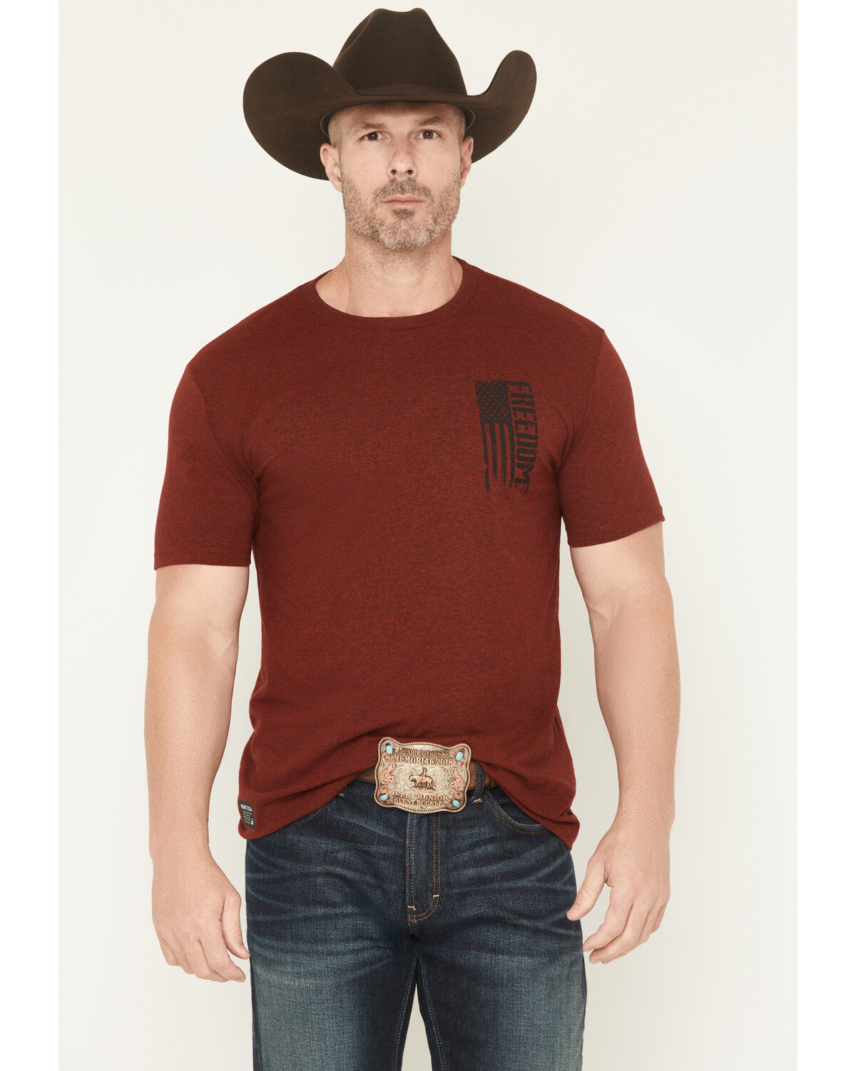 Image #1 - Howitzer Men's Freedom Short Sleeve Graphic T-Shirt, Burgundy, hi-res