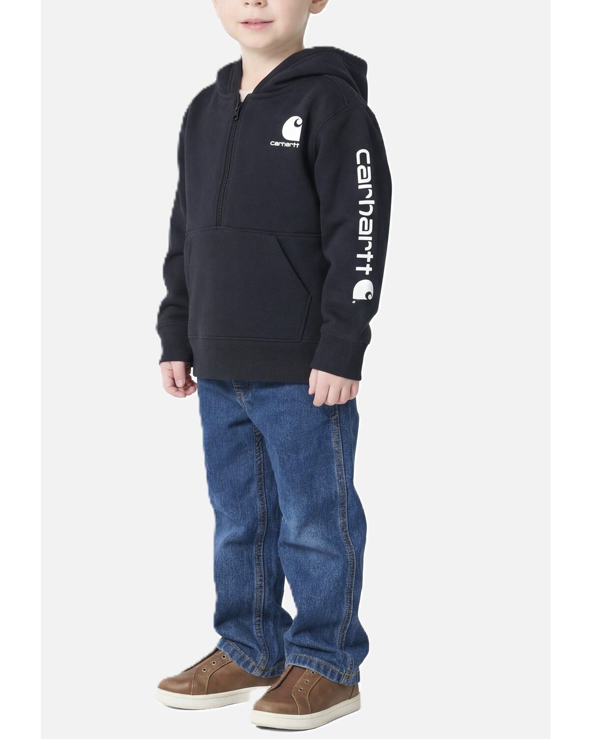 Image #3 - Carhartt Toddler Boys' Long Sleeve Half Zip Hooded Logo Pullover, Black, hi-res