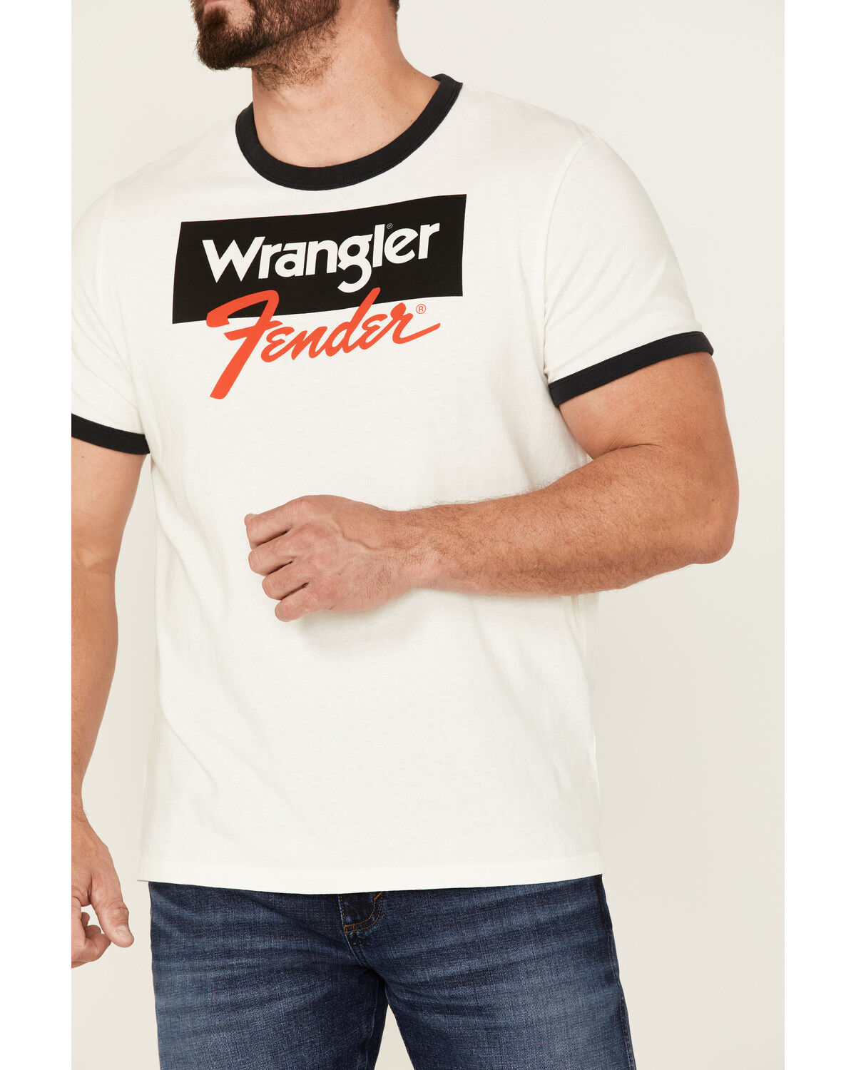 Image #3 - Wrangler X Fender Men's Logo Graphic Ringer T-Shirt, White, hi-res