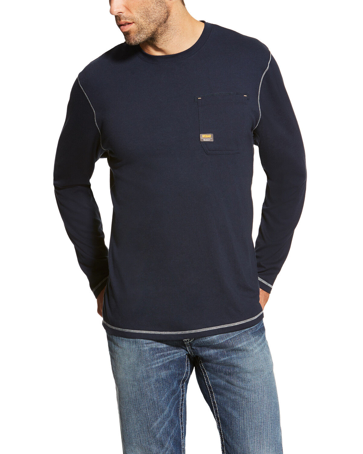 Image #1 - Ariat Men's Rebar Workman Long Sleeve Work T-Shirt - Big, Navy, hi-res