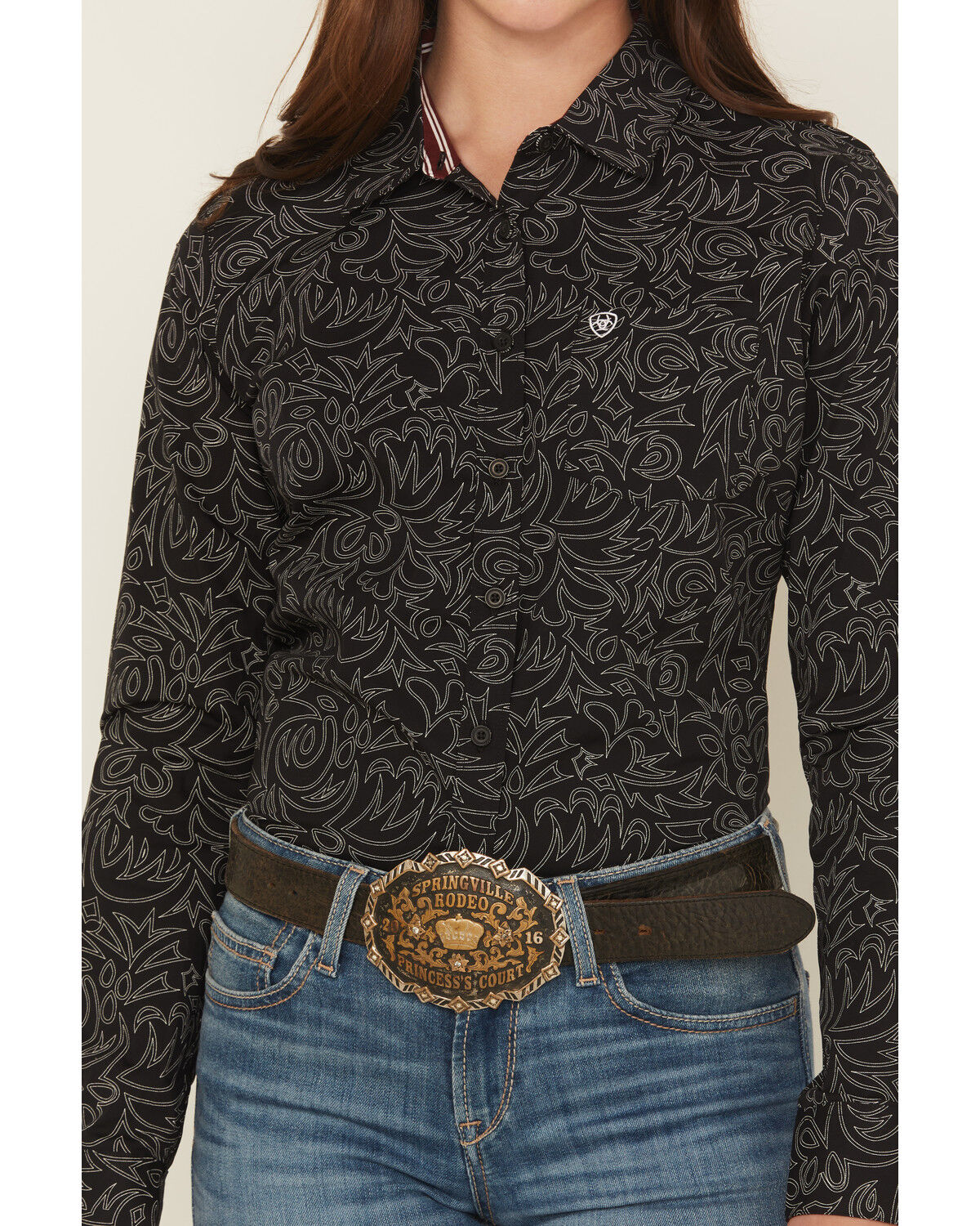 Image #3 - Ariat Women's Boot Stitch Kirby Long Sleeve Button-Down Stretch Western Shirt, Black, hi-res