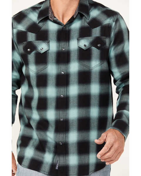 Image #3 - Moonshine Spirit Men's Ombre Plaid Print Long Sleeve Snap Western Shirt, Blue, hi-res