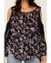 Image #3 - Bila Women's Floral Print Long Sleeve Cold Shoulder Shirt, Blue, hi-res