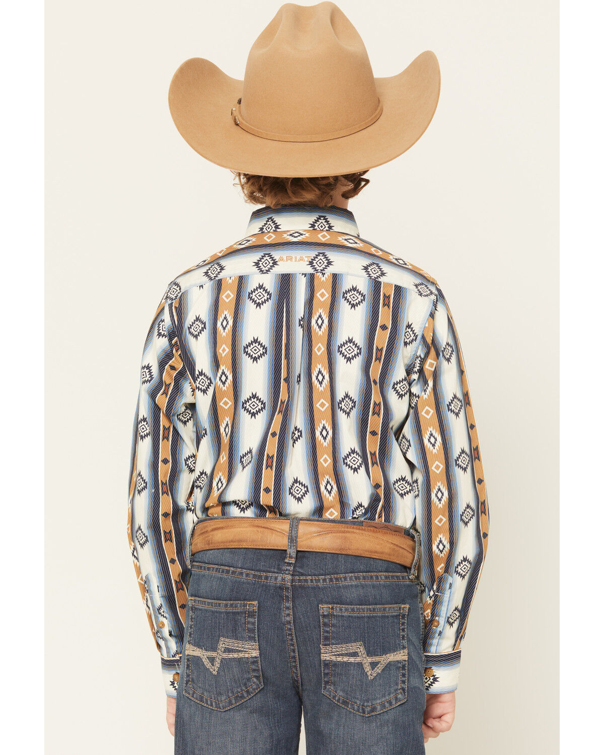 Image #4 - Ariat Boys' Striped Southwestern Long Sleeve Button-Down Western Shirt, Blue, hi-res