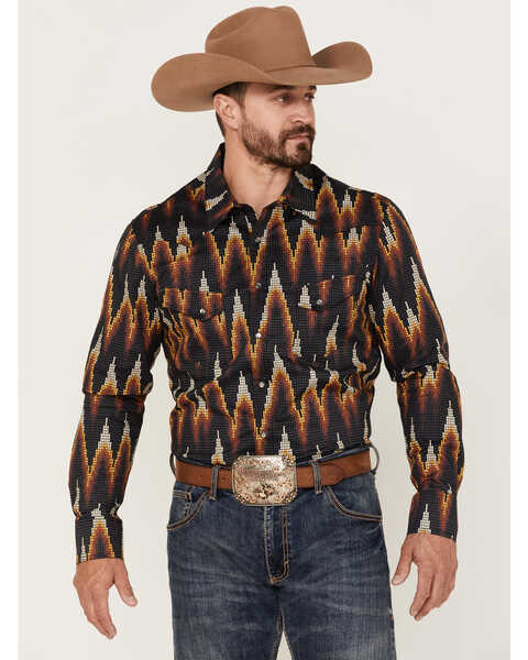 Image #1 - Dale Brisby Men's All-Over Digtal Print Long Sleeve Snap Western Shirt , Charcoal, hi-res