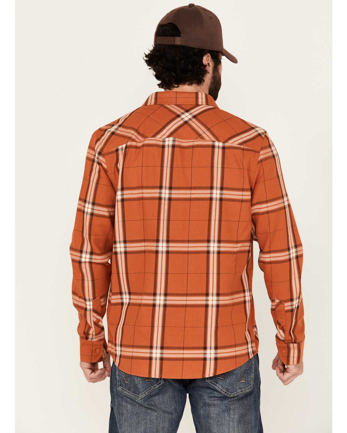Image #4 - Brothers and Sons Men's Hatch Plaid Print Long Sleeve Button-Down Stretch Western Shirt, Dark Orange, hi-res